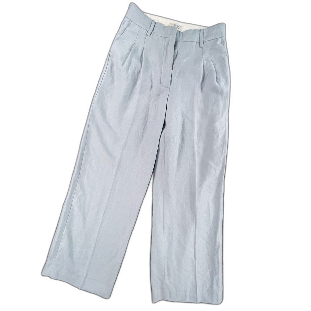 Aritzia Wilfred CruiseLinen Wide Leg Pleated Pant 6 Light Blue Flawed Coastal